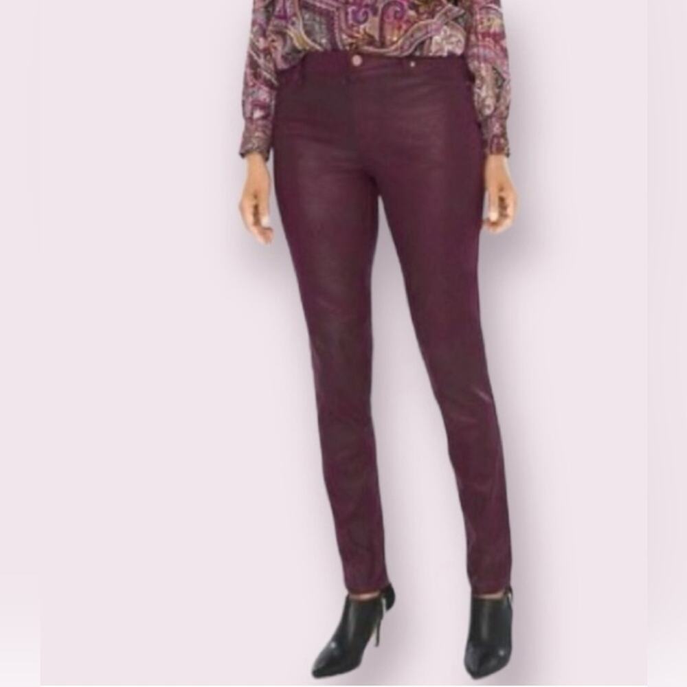Chico’s Vegan Suede Pants Womens Size 0.5 (XS/6) Plum Worn Luggage Print Stretch